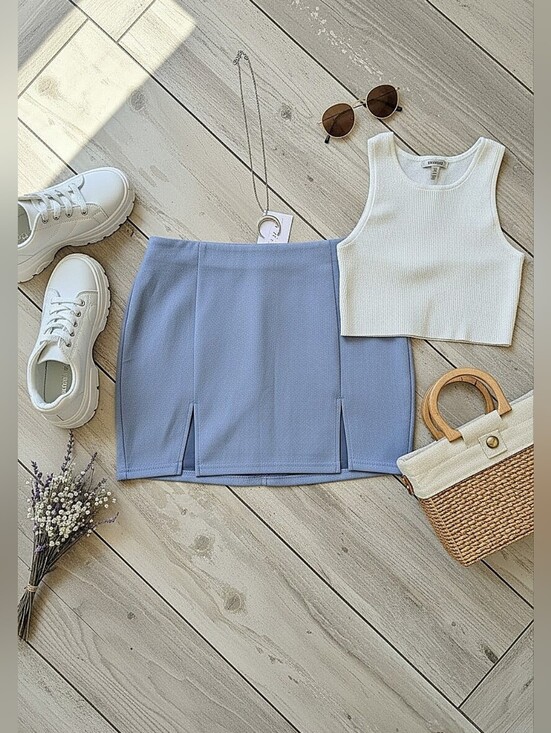 Better Be Dresses & Skirts - NWT! Better Be Classic Light Blue Suede Mini Skirt with Front Slits - Women